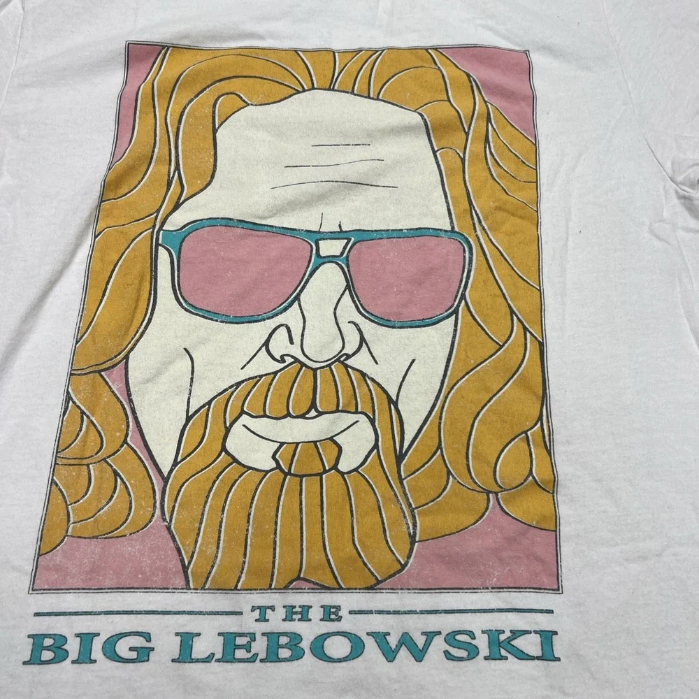 The‎ Big Lebowski Cartoon Face With Sunglasses White T-Shirt Mens Size Large